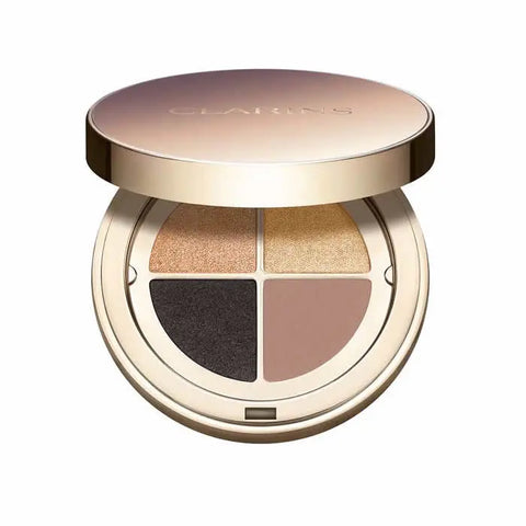 Clarins Ombre 4-Colour Eyeshadow Palette in Onyx Gradation with four shades, 4.2g, displayed in a sleek compact.