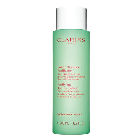 Clarins Purifying Toning Lotion in 200ml bottle, displayed with elegant packaging by Jag Couture London New York.