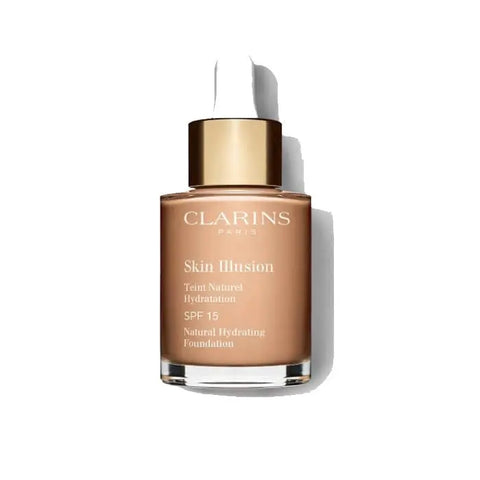 Clarins Skin Illusion Natural Hydrating Foundation SPF15 in shade 108 Sand, 30ml bottle, with foundation cap and product label.