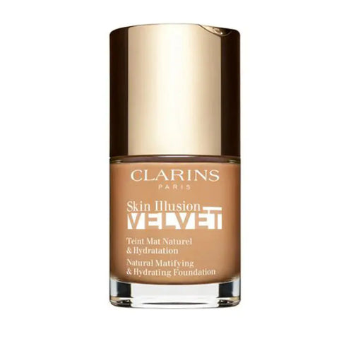 Clarins Skin Illusion Velvet 111N foundation in a 30ml bottle, with sleek packaging, from Jag Couture London New York.