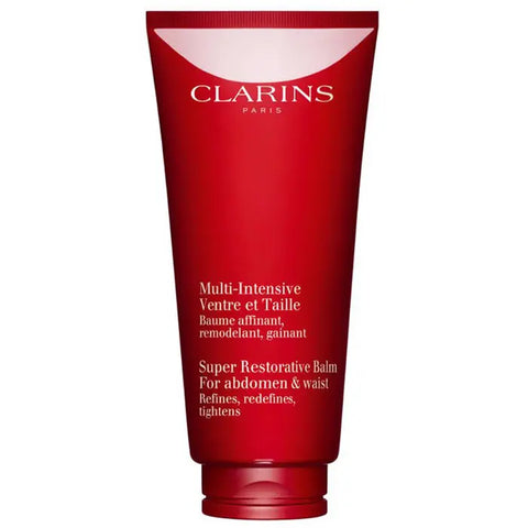 Clarins Super Restorative Balm for Abdomen and Waist in 200ml jar, smooth texture, from Jag Couture London - New York.