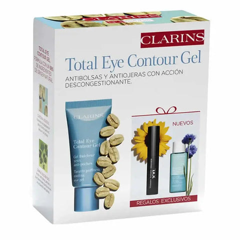 Set of three Clarins Total Eye Contour Gel 20ml jars, featuring skincare for the eye area from Jag Couture London New York.