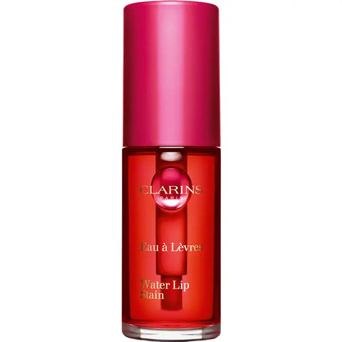 Clarins Water Lip Stain in shade 01 Rose Water, a vibrant pink lip stain from Jag Couture London New York collection.