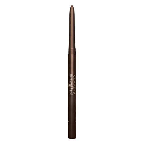 Waterproof pencil in shade 02 Chesnut by Clarins, displayed with its sleek packaging from Jag Couture London New York.