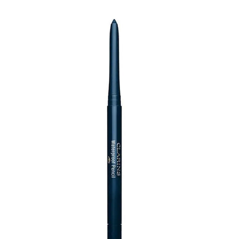 Clarins Waterproof Pencil 03 Blue Orchid by Jag Couture London New York, showing a sleek blue eyeliner pencil with a sharpened tip.