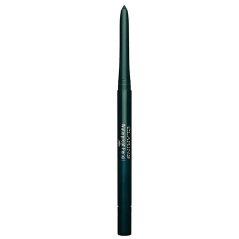 Clarins Waterproof Pencil 05 Forest by Jag Couture London-New York, showcasing the dark green eyeliner pencil with a sharpened tip.