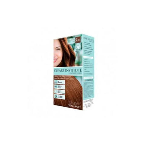 Clearé Institute Coloración 5.34 Castaño Claro Luminoso for delicate hair, by Jag Couture London New York, showing the hair coloring application.