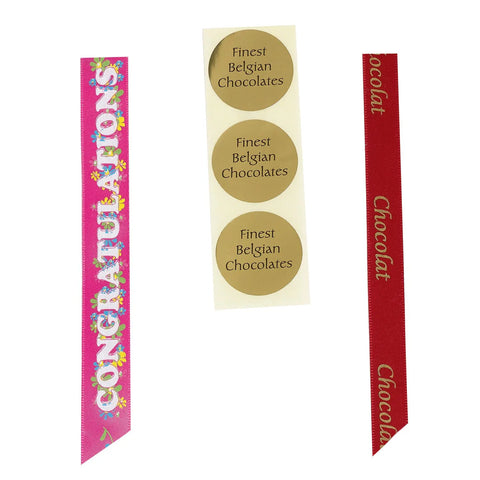 Pink ribbon with "Congratulations" printed, from Jag Couture London New York, suitable for celebrating special achievements.