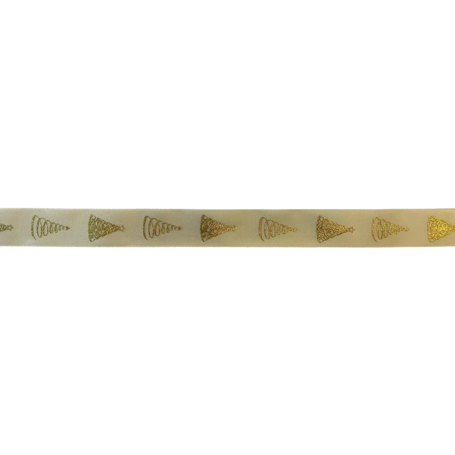 Jag Couture London - New York Cream single faced satin ribbon with gold Christmas trees