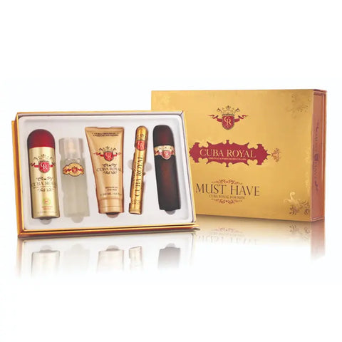 Set of five Cuba Paris Must Have Royal Eau De Toilette sprays, 100ml each, by Jag Couture London-New York, displayed together.