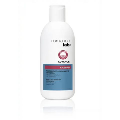 Cumlaude Advance anti-hair loss shampoo bottle by Jag Couture London New York, 200ml, with a sleek label and cap.