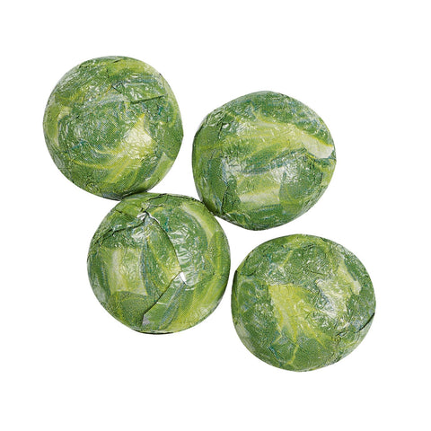 Solid milk chocolate balls in sprout-shaped foil wrapper by Jag Couture London New York, showcasing detailed sprout design.