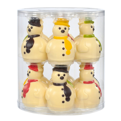 Decorated hollow white chocolate snowmen by Jag Couture London - New York, featuring festive holiday details and intricate design.