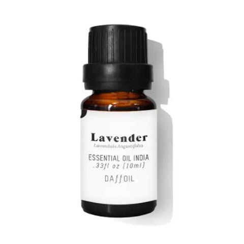 Daffoil India Lavender Essential Oil 10ml by Jag Couture London and New York, clear glass bottle with lavender label.