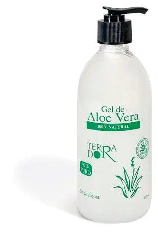 Dherbos Aloe Vera Gel in a 500ml jar, natural skincare product by Jag Couture London New York, with fresh aloe vera leaves.