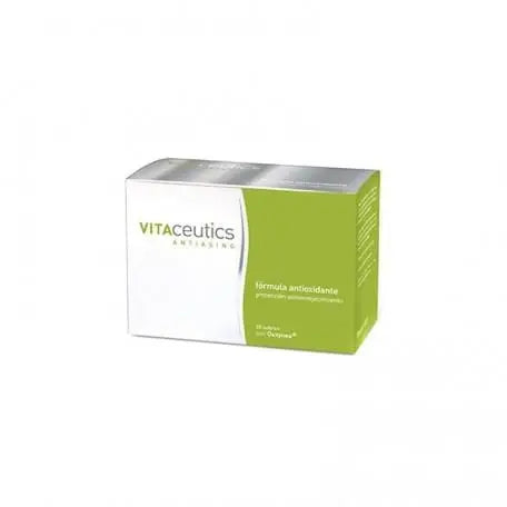 Diafarm Vitaceutics F Antiox supplement in 30 sachets, packaged by Jag Couture London New York, with colorful sachet image.