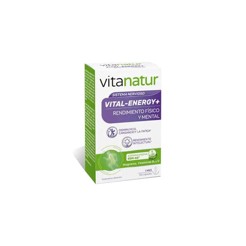 Diafarm Vitanatur Vital Energy supplement in 120 capsules, featuring natural ingredients for daily vitality and wellness.