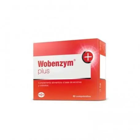 Douglas Wobenzym Plus 60 tablets, supplement bottle from Jag Couture London New York, with label and tablets visible.