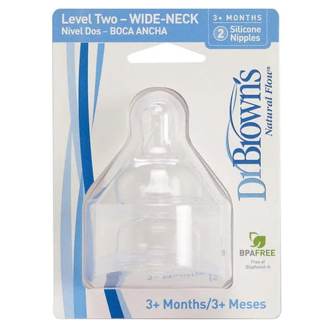 Two Dr Brown's Size 2 wide neck silicone teats for 3+ months, ideal for baby feeding, from Jag Couture London New York.