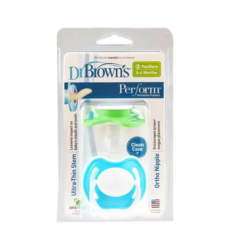 Dr. Brown's silicone pacifier for 0-6 months with a soft nipple and safety shield, designed for infants.