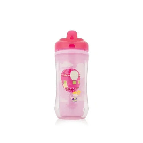 Jag Couture London-New York Dr. Brown's thermal tumbler with spout, stainless steel travel mug for hot and cold beverages.