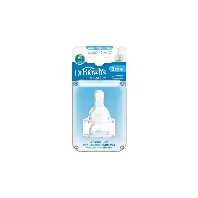 Two Dr. Brown's Standard Level 2 baby teats from Jag Couture London - New York, made of soft silicone material.