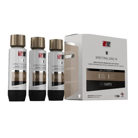 Ds Spectral Dnc-N anti-hair loss treatment in three 60ml bottles by Jag Couture London New York, shown in the image.