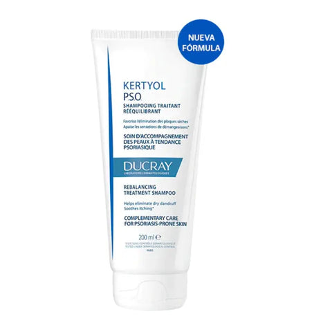 Ducray Kertyol PSO Rebalancing Treatment Shampoo in 200ml bottle, with clear label and professional packaging.