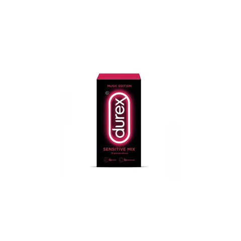 Durex Music Edition Sensitive Mix condoms in a box, designed for enhanced sensitivity, by Jag Couture London New York.