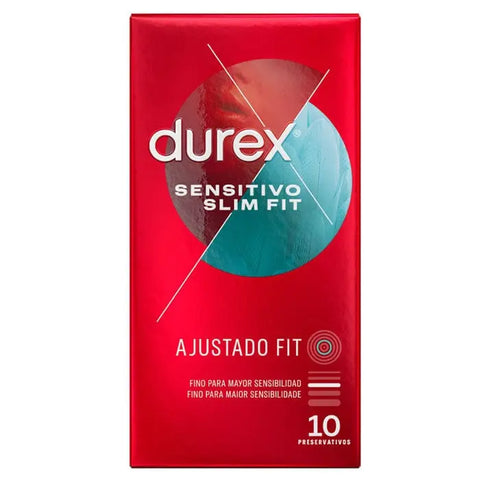 Durex Sensitive Slim Fit condoms in a 10-unit pack, featuring sleek, discreet packaging from Jag Couture London New York.