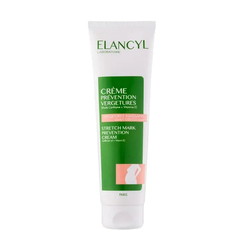 Elancyl anti-stretch marks cream 150ml jar with white and purple packaging, displayed on a neutral background.