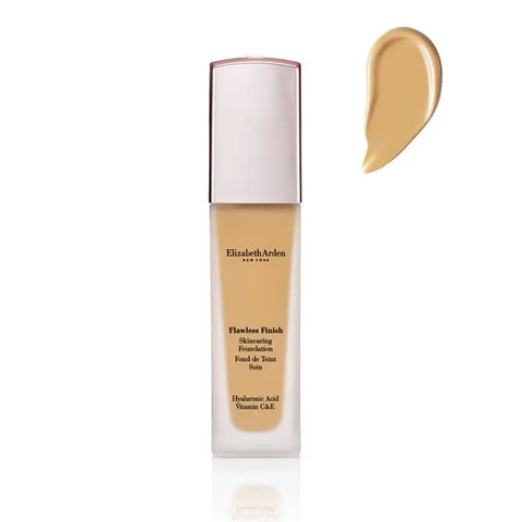Elizabeth Arden Flawless Finish Skincaring Foundation in shade 340W, 30ml, with a sleek bottle and elegant packaging.