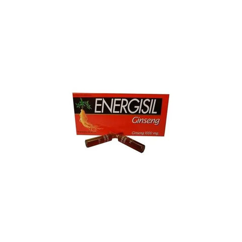 Energisil Ginseng 1000mg drinkable vials, 10ml each, displayed in blister packs, by Jag Couture London New York.