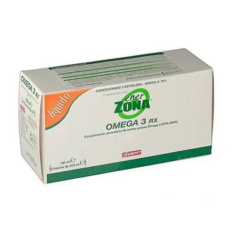 Enervit Enerzona Omega 3 fish oil supplement in three 33.3g jars, featuring capsules with omega-3 fatty acids from fish oil.