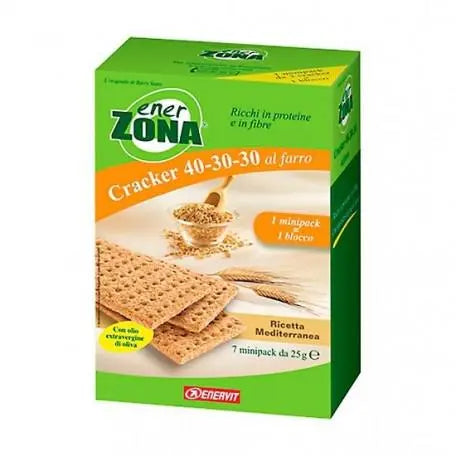 Enervit Enerzona Snack Mediterraneo 7 mini packs of 25g each, displayed in colorful packaging with Mediterranean flavor branding.