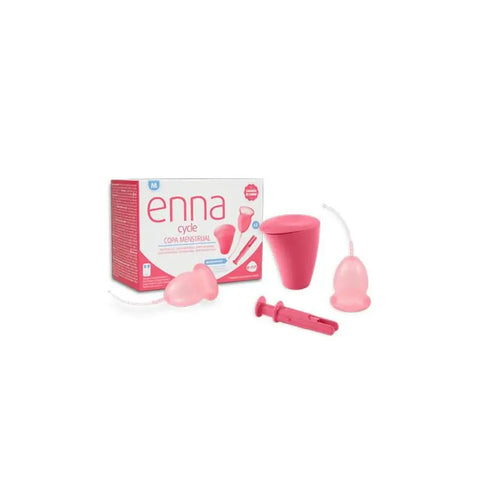 Enna Cycle M-Size Menstrual Cup set with two cups, applicator, and sterilizer by Jag Couture London New York.