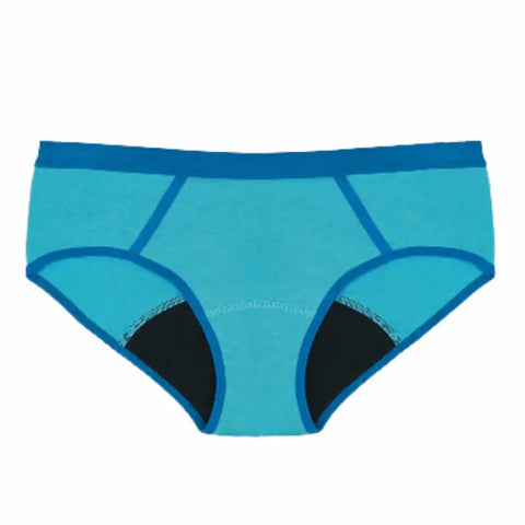 Blue sporty Enna menstrual panty by Jag Couture London for moderate flow, suitable for day and night use.