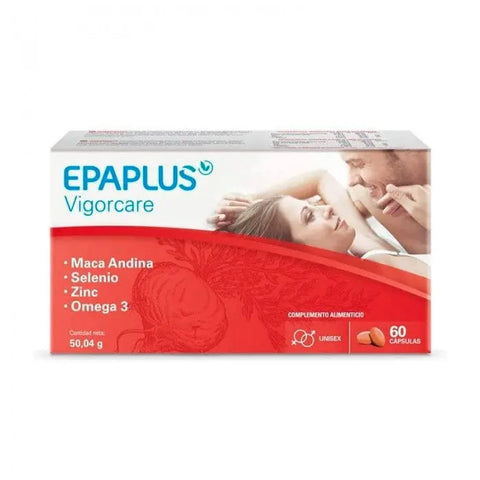 Epaplus Vigorcare+ 60 capsules by Jag Couture London New York, supplement bottle with label and capsule details visible.