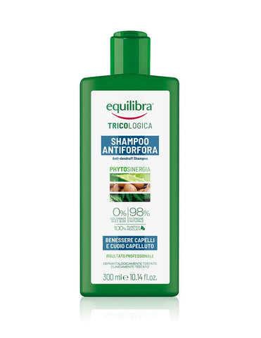 Equilibra anti-dandruff shampoo 300ml bottle with label, by Jag Couture London New York, shown standing upright on a white background.