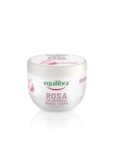 Equilibra Rose Hialuron Body Butter 300g from Jag Couture London New York, creamy moisturizer with rose and hyaluronic acid.