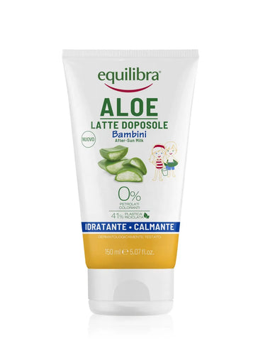 Equilibra Sun After Kids Milk 150ml bottle with label, suitable for soothing skin after sun exposure, by Jag Couture London New York.