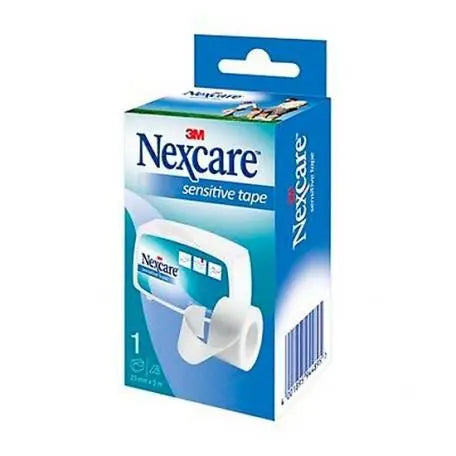 Roll of Nexcare paper medical tape, 5m x 2.5cm, shown with its packaging from Jag Couture London New York.