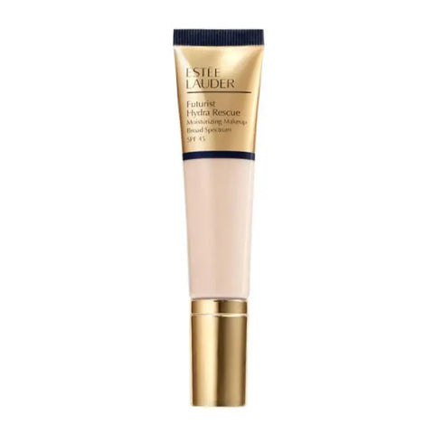 Estee Lauder Futurist Hydra Rescue SPF45 foundation in Ecru, 35ml, showcasing smooth, natural skin finish with a sleek bottle.