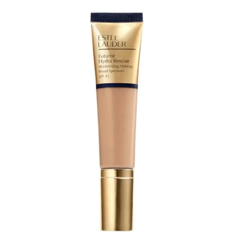 Estee Lauder Futurist Hydra Rescue SPF45 4-in-1 Shell Beige foundation in a 35ml bottle, with sleek packaging and product label visible.