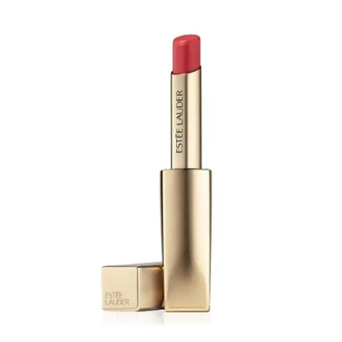 Estée Lauder Pure Color Envy illuminating shine lipstick in Slim Strawberry, showcased with vibrant pink color and sleek packaging.