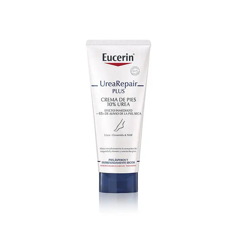 Eucerin Repair Foot Cream Urea 100ml bottle with label, designed for nourishing and moisturizing dry, cracked feet.