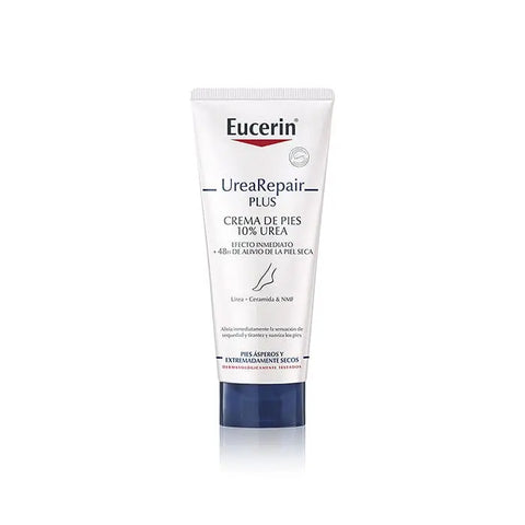 Eucerin Repair Foot Cream with Urea in a 100ml tube, designed to moisturize and soothe dry, cracked feet.