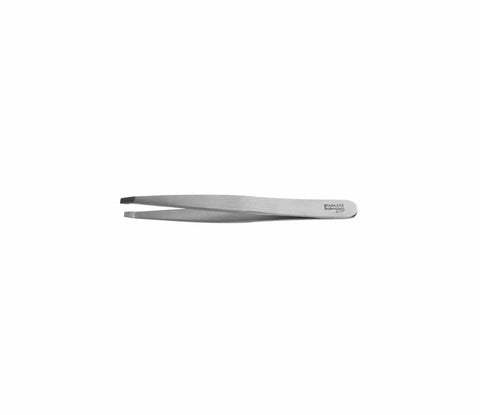 Steel Eurostil straight tweezers, 9.5cm, with precision tips for hair removal, from Jag Couture London New York.