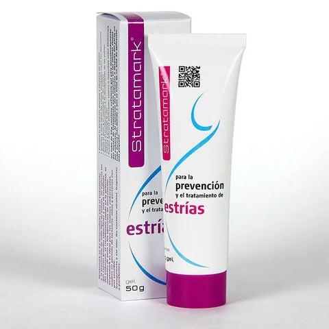 Exeltis Stratamark pregnancy stretch marks gel 50g in a tube, designed for skin scar treatment and stretch mark reduction.