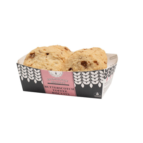 Jag Couture London New York farmhouse butterscotch toffee biscuits in a tray, showcasing golden, crunchy biscuits with rich toffee flavor.